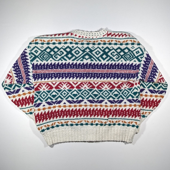 Vintage American Portrait Cardigan Sweater Women's Size Large Geometric 80s 90s - Picture 2 of 9